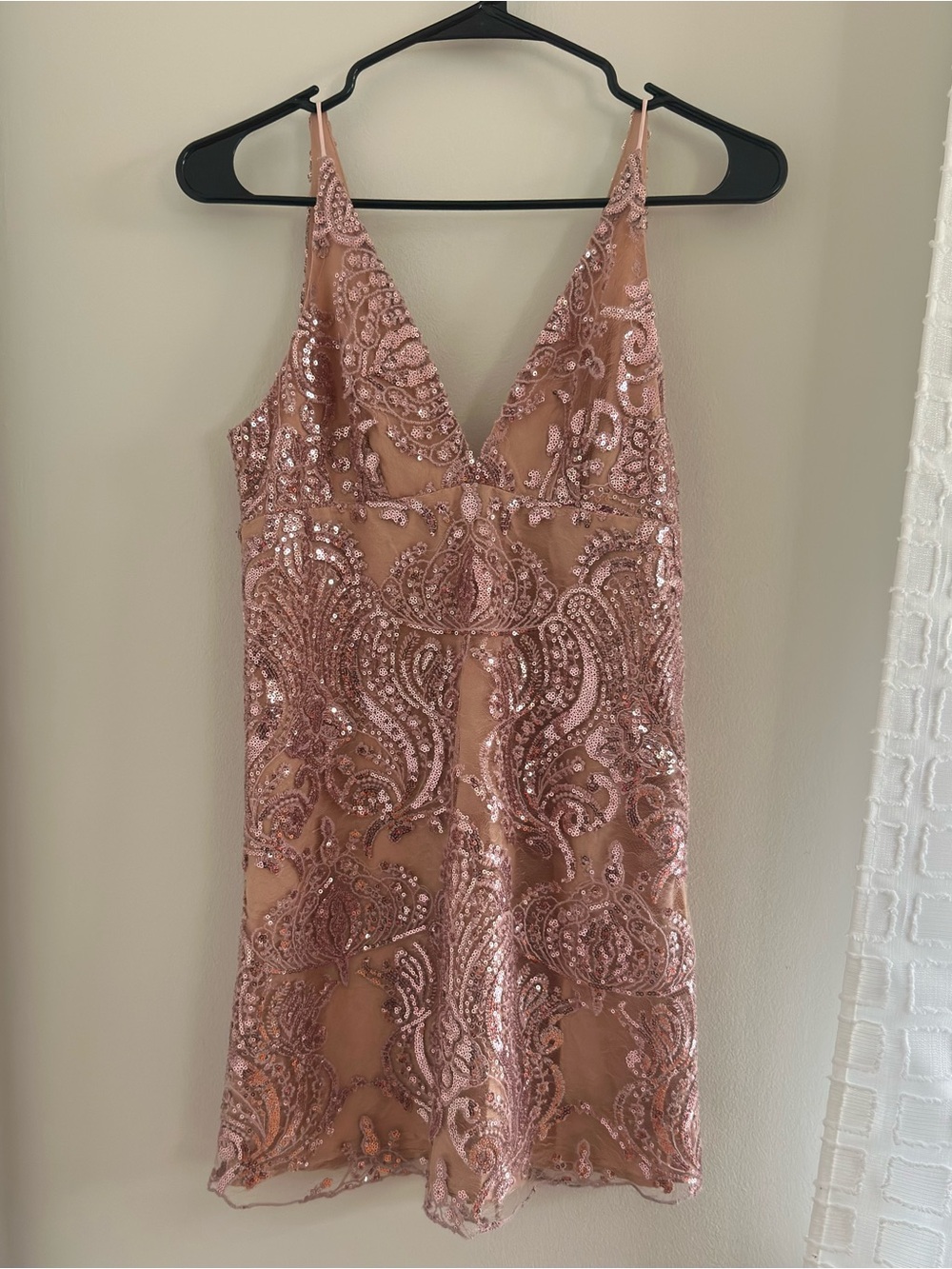 Free People Rose Gold Sequin V-Neck Mini Dress